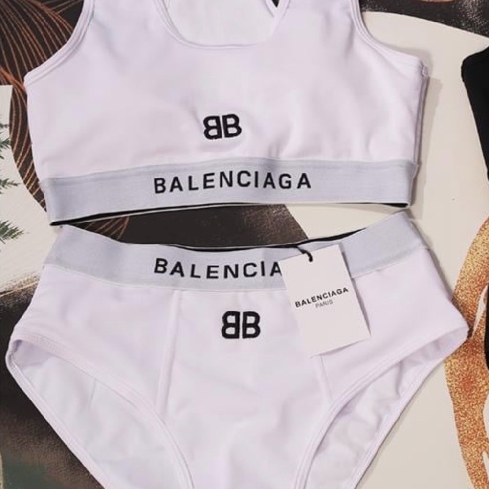 Balenciaga White Logo Bralette & High-Waist Brief Set